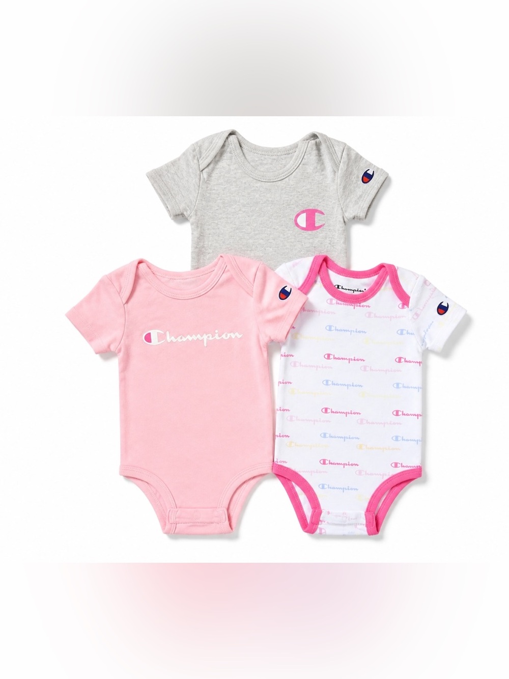 Champion Baby Girls' 3-Pack Short Sleeve Bodysuits - 3 months